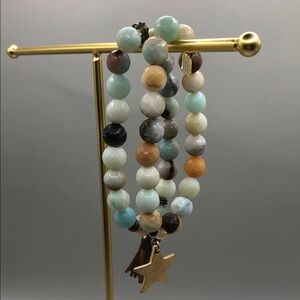 Meghan Bo Designs Star Charm Amazonite Beaded Bracelet+ suede tassel charm boho.